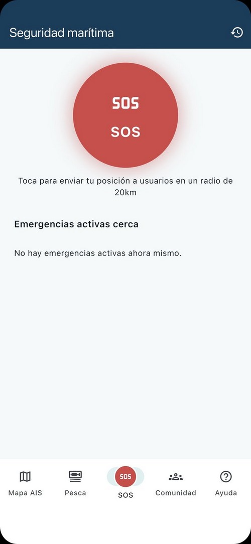 Pantalla de seguridad marítima con el botón SOS